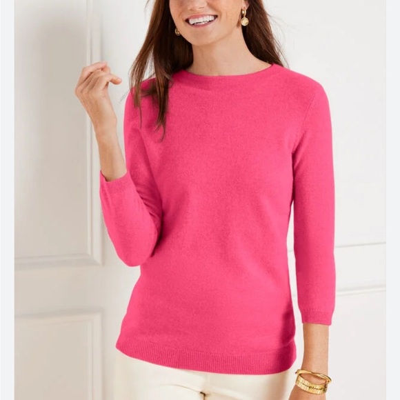 NWOT Talbots 100% Cashmere Audrey 3/4 Sleeve Pink Crew Neck Sweater XS/P $178 - Picture 1 of 10